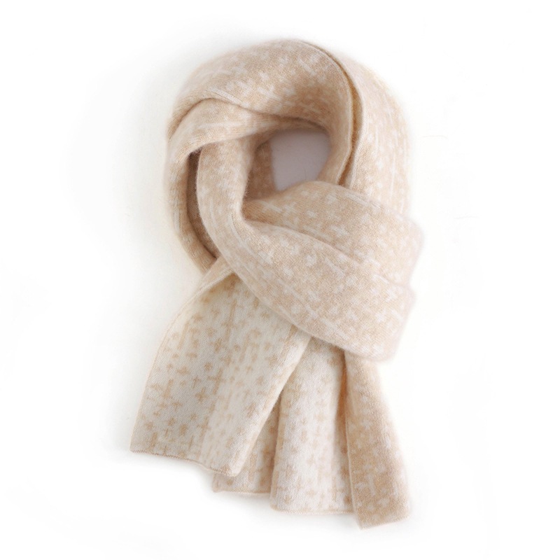 100%山羊绒围巾女冬季保暖新款针织纯色百搭高级感韩版白色女围脖