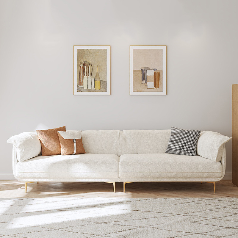 ins奶油风布艺沙发现代简约客厅小户型三人位北欧羊羔绒沙发组合