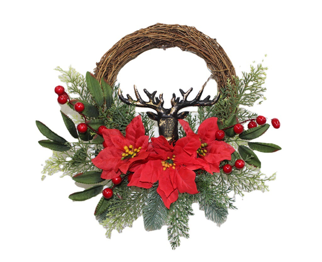 DSEN Amazon Cross-Border E-Commerce Manufacturers Supply Chinese Hawthorn Fortune Fruit Christmas Flower PE Pine Trees and Deers Head Vine Ring Garland