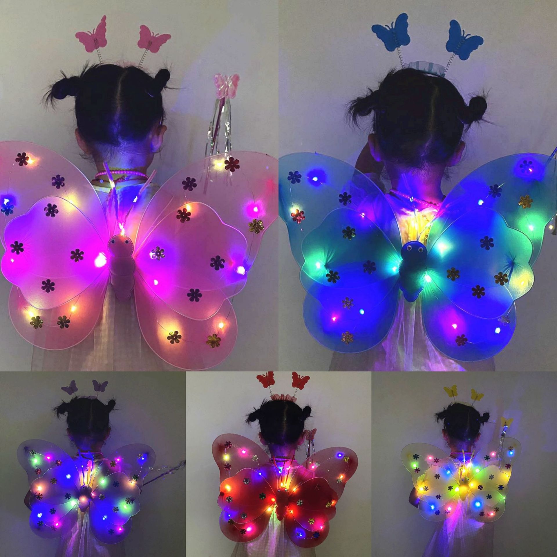 New Led20 Light Light-Emitting Butterfly Wings Children's Toy Stall Wholesale Luminous Angel Wings Three-Piece Set