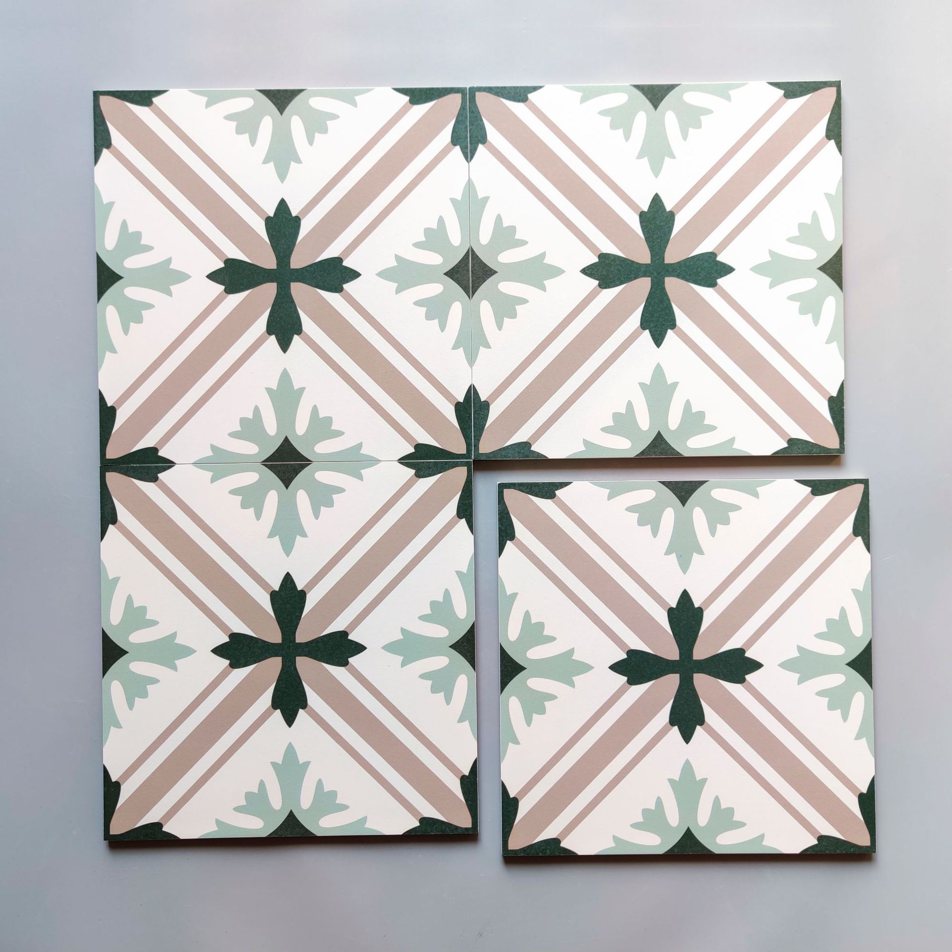 复古绿色小花砖厦门 网红餐厅奶茶店防滑地砖300*300阳台花片瓷砖