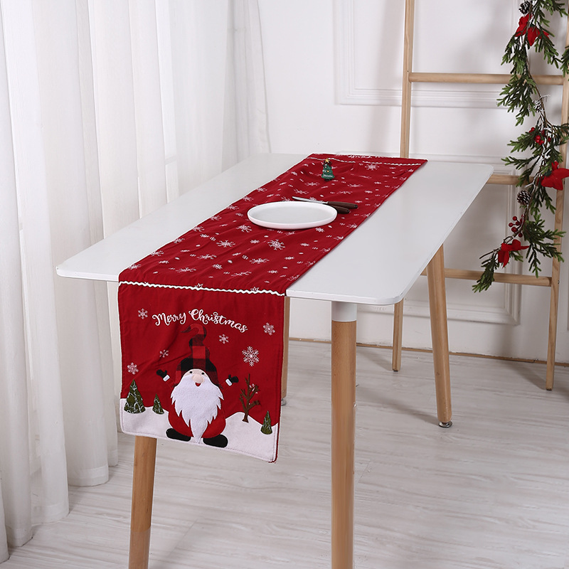 Factory Direct Sales Christmas Family Dining-Table Decoration Supplies Knitted Fabric Table Runner Christmas Table Christmas Table Runner