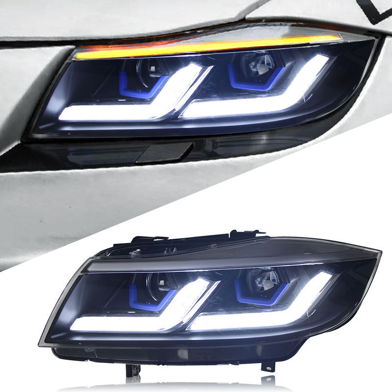 适用于05-12款宝马3系e90大灯总成e91改装led日行灯流水转向灯