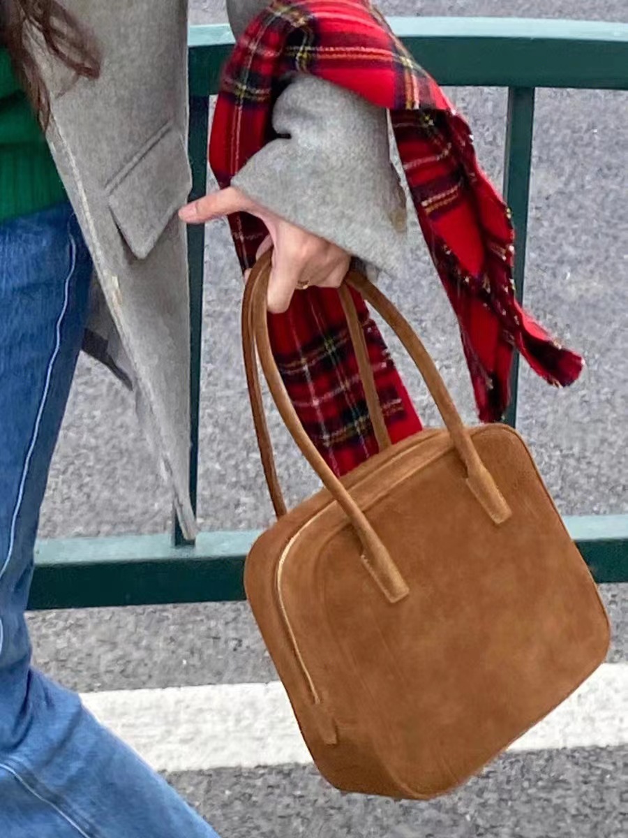 韩国小众设计lerobe美娜家小方包麂皮手提包真皮休闲高级感单肩包