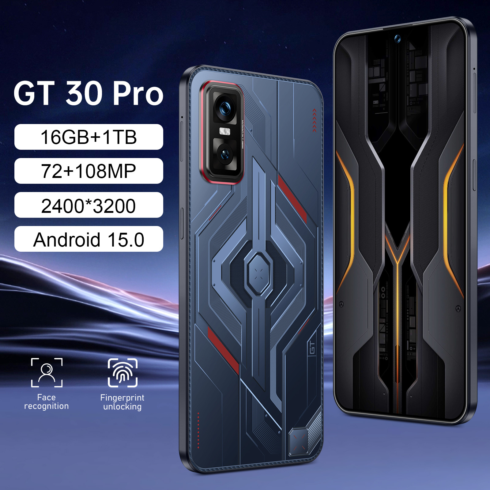 新款跨境GT30 Pro真4G跨境手机 3+16GB穿孔大屏7.3寸安卓手机厂家