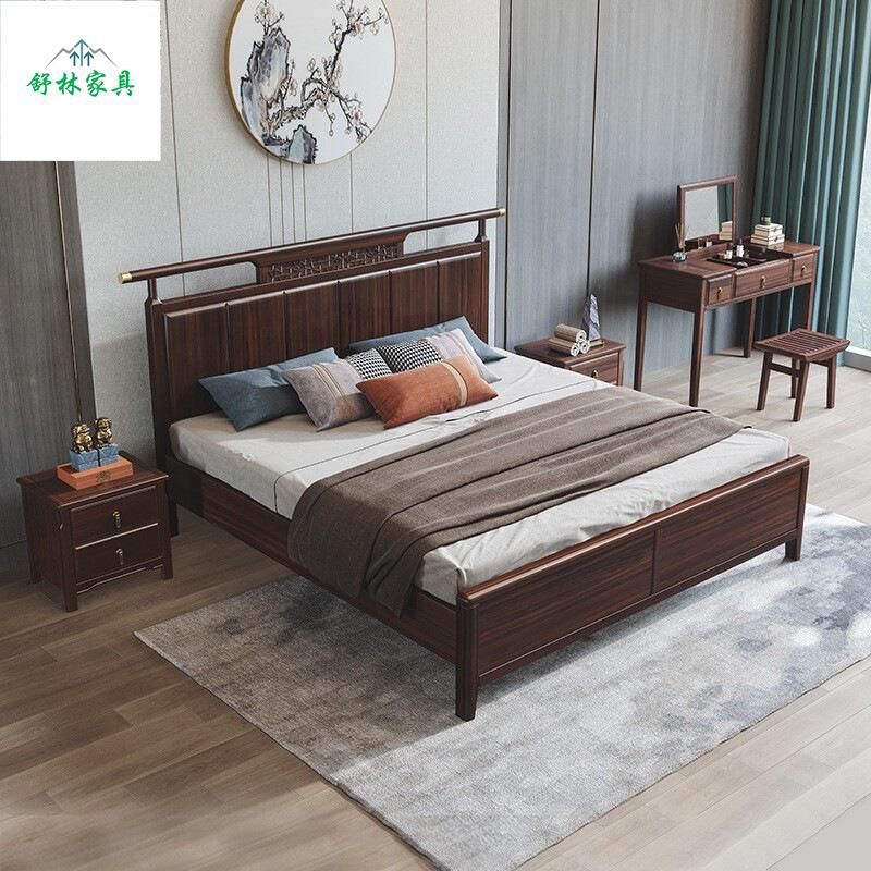 新中式乌金木全实木床现代简约主卧室双人轻奢高档婚床气压储物床