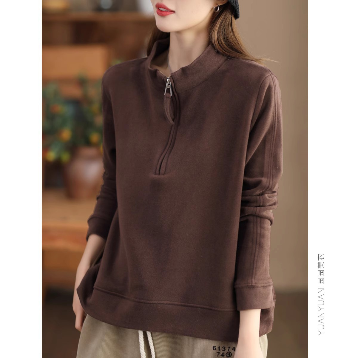 新品休闲双面澳绒卫衣女半拉链套头上衣宽松保暖长袖绒衫-阿里巴巴