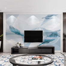 电视背景墙壁纸北欧2022家装客厅影视墙布蓝色羽毛壁布8d沙发墙纸