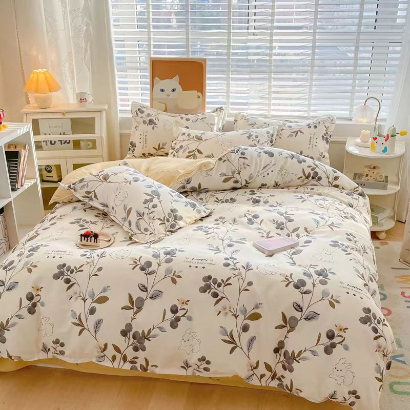 Fresh Class a Pure Brushed Four-Piece Set Skin-Friendly Soft Single Quilt Cover Household Dormitory 4-Piece Double Bed Supplies