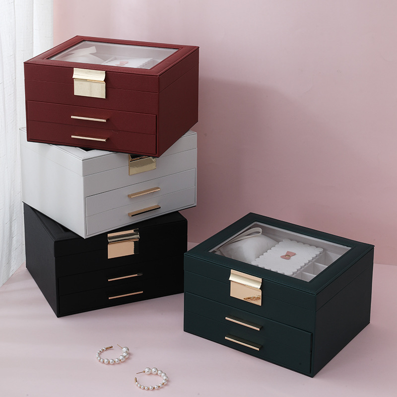 2023 new jewelry box storage large capacity bracelet ring necklace earrings ear jewelry storage box home