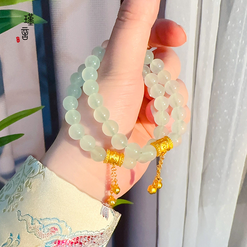 孙千同款天然新山玉两世欢手串古法沙金六字真言流苏手链新中式女