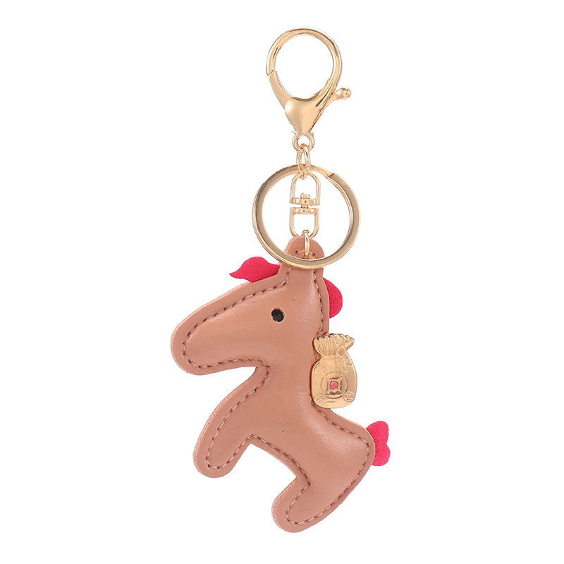 皮革小马钥匙扣挂件汽车金属钥匙扣圈马上有钱可爱包包挂饰礼品