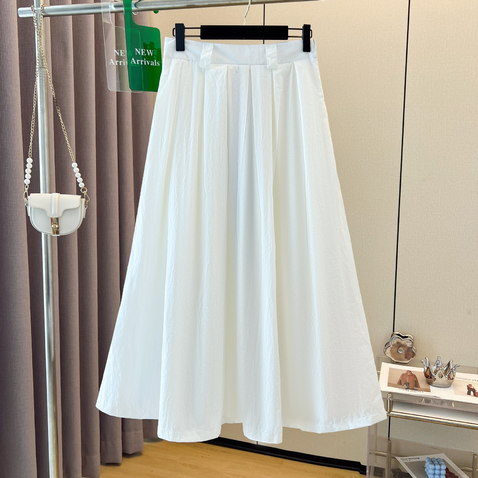 白色百褶半身裙女裙子2024新款夏季a字中长款半裙小个子伞裙长裙