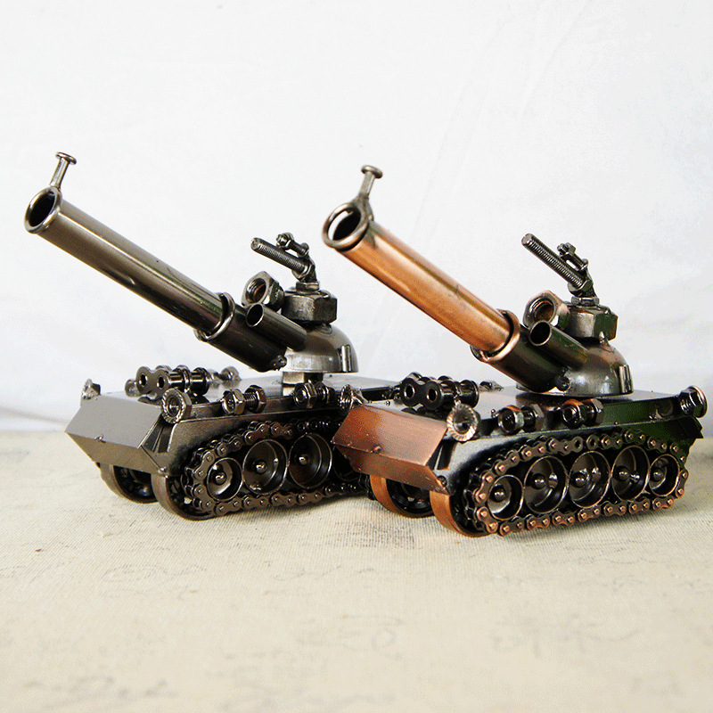 Creative Iron Tank Model with Wheels Metal Crafts Decoration Scenic Area Cannon Home Decoration Gift