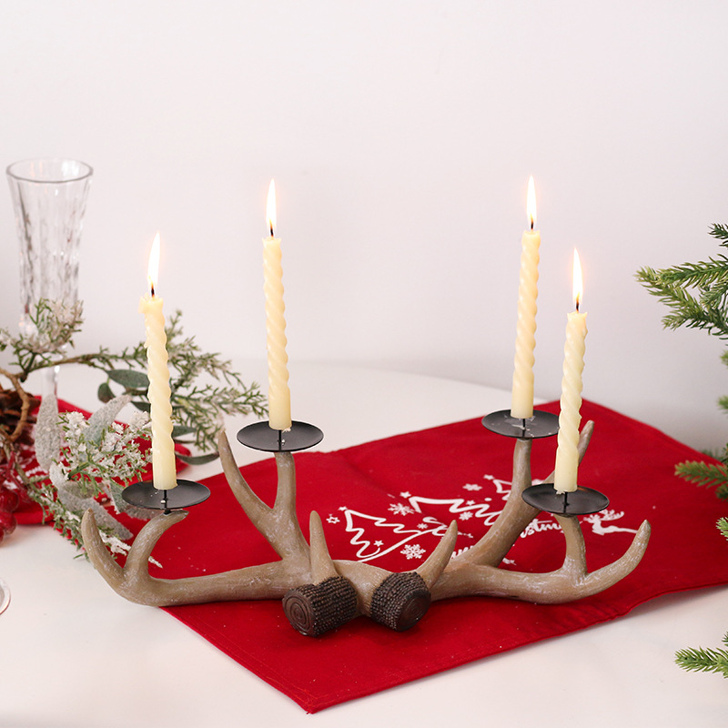 Cross-Border New Christmas Decorations Creative Resin Antler Candlestick Ornaments Desktop Party Decorations