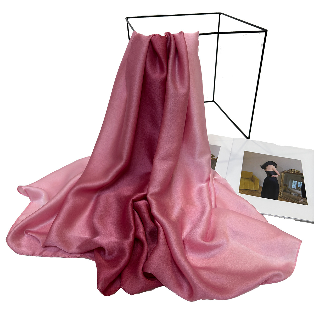 New European and American Export Advanced Fashion All-Match Silk-like Satin Gradient Color Scarf Shawl Factory Wholesale
