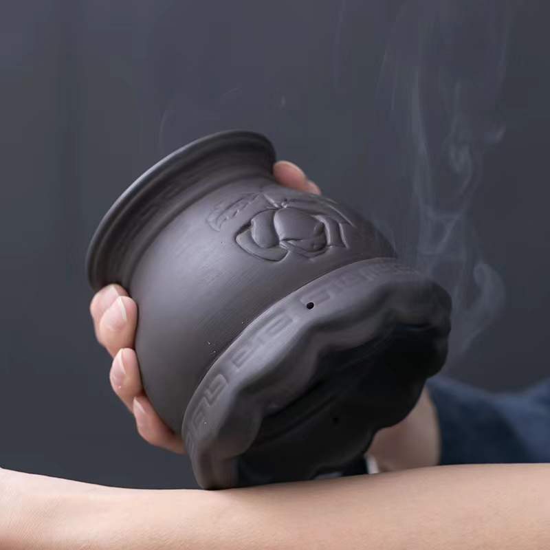 砭石艾灸罐双层莲花5d火龙罐刮痧杯美容院大号紫砂灸宫寒熏蒸仪器