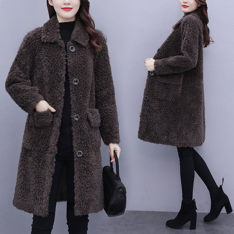 2023冬季新款韩版仿羊羔毛宽松外套女中长款保暖皮毛一体大衣