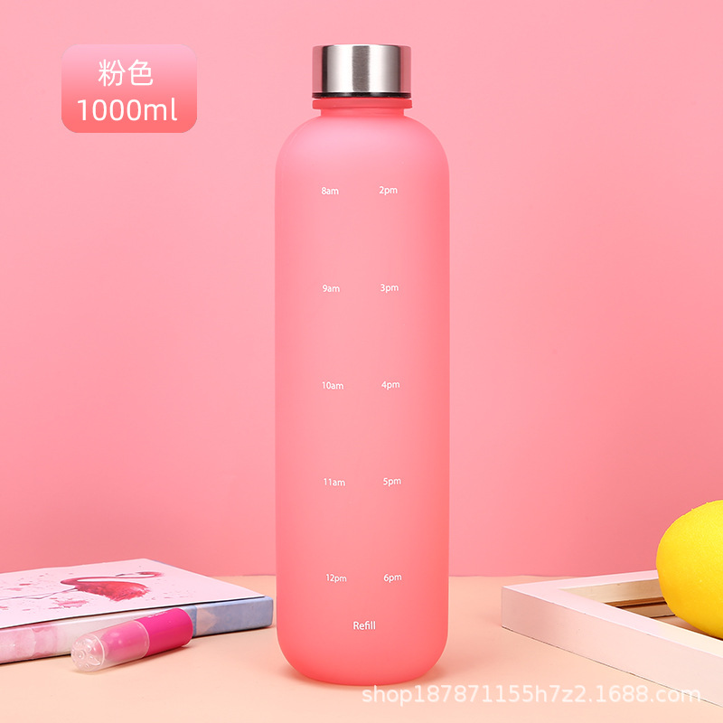 1000ml Gradient Color Sports Bottle Large Capacity Matte Water Cup Stainless Steel Cover Plastic Cup Outdoor Sports Bottle