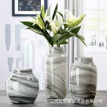 新中式大理石纹艺术彩色玻璃小口花瓶软装花器样板间水培花器摆件