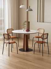 德利丰岩板纯白圆形餐桌家用小户型实木圆桌设计师餐厅复古饭桌