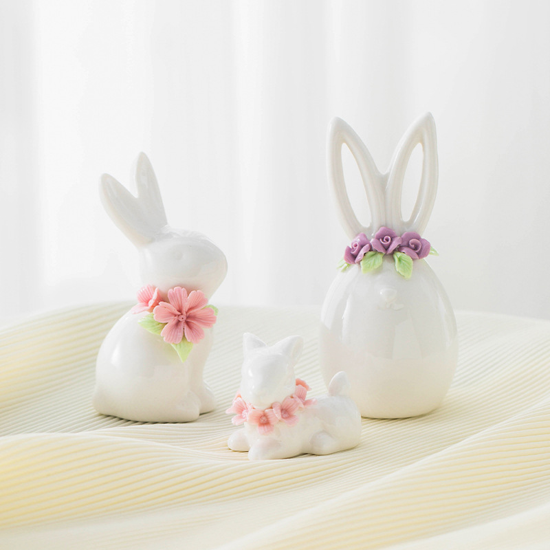 北欧小动物客厅迷你陶瓷兔子摆件ins简约现代装家居饰品ins风白瓷
