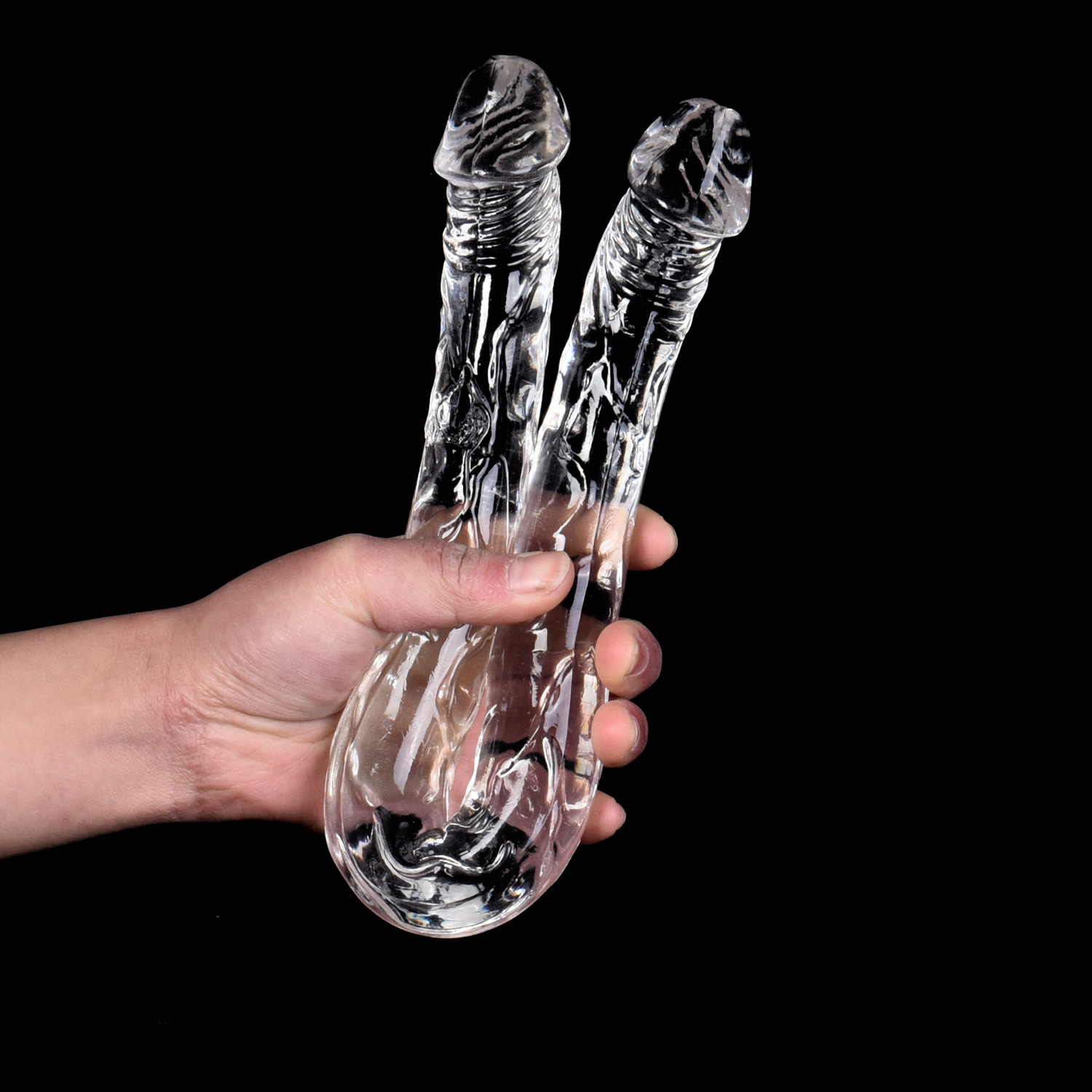 双头龙阳具肛塞 加长透明女同拉拉水晶阴茎仿真自慰棒器成人用品