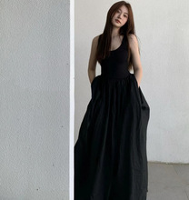 夏季吊带连衣裙女高级感巨显瘦长裙黑色宴会礼服拖地裙子内搭裙