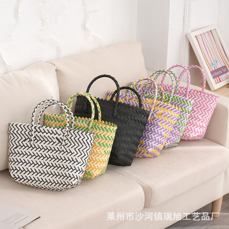 Large PE Handbag with Hand Gift Prototype Bag Large Capacity Vegetable Basket Woven Bag Children DIY Handmade Bag