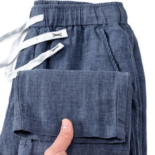100%纯亚麻透气中国风新款灰蓝色长裤夏季薄款纯色简约休闲裤男士