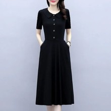 大码女装2024夏季新款胖短袖时尚洋气黑色修身显瘦200斤连衣裙