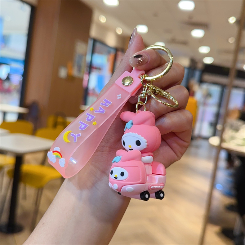 Sanrio Bumper Car Keychain Cinnamoroll Babycinnamoroll Melody Doll Pendant Cars and Bags Ornament Gifts Key Chain