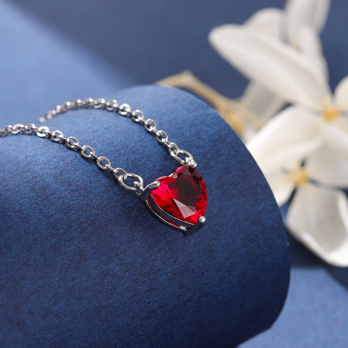 仿925纯银时尚红色桃心气质石榴红锆石爱心项链 女-阿里巴巴