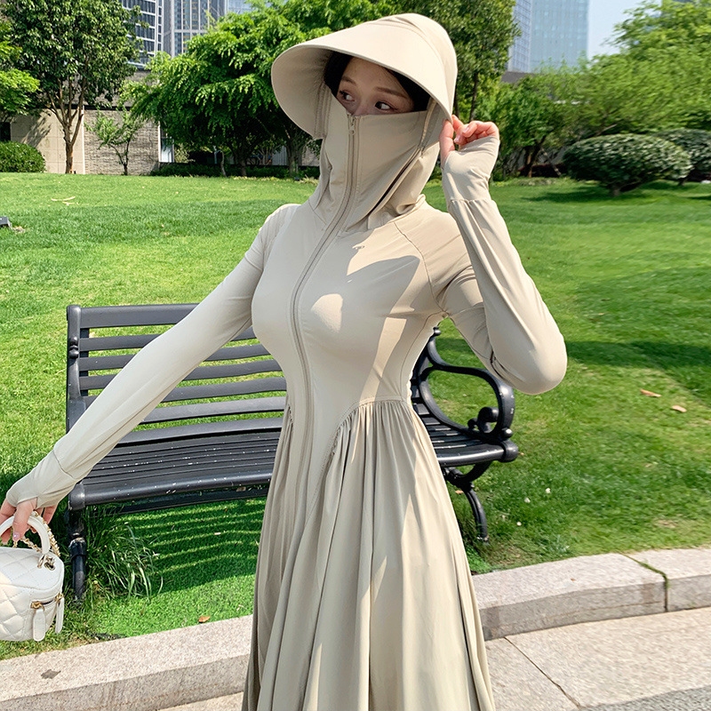 防晒衣女夏季长款全身防紫外遮阳防晒服连衣裙收腰长裙薄外套开衫