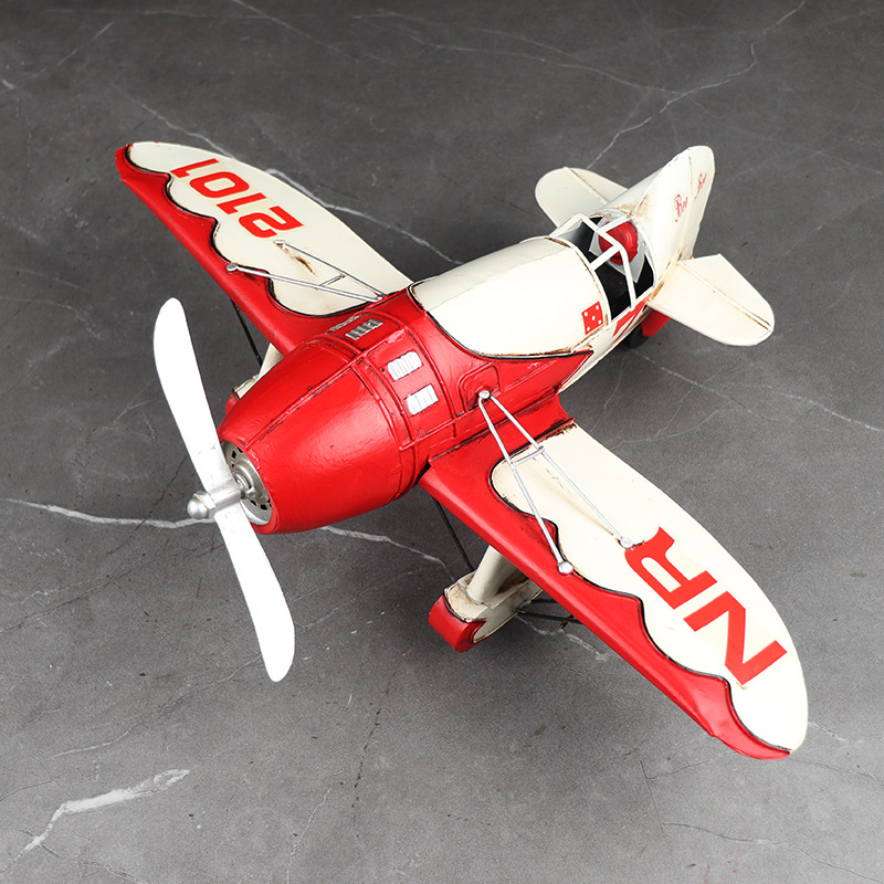 仿真德国信天翁飞机模型铁艺复古战斗机怀旧家居客厅创意装饰摆设