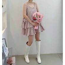 尺码已更新韩国chic新款复古小碎花吊带裙女甜美层层蛋糕裙