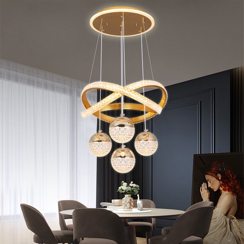 Modern Pendant Light LED Ring Chandeliers Hanging Light Fixture Metal Acrylic for Living Room Dinning Room Bedroom