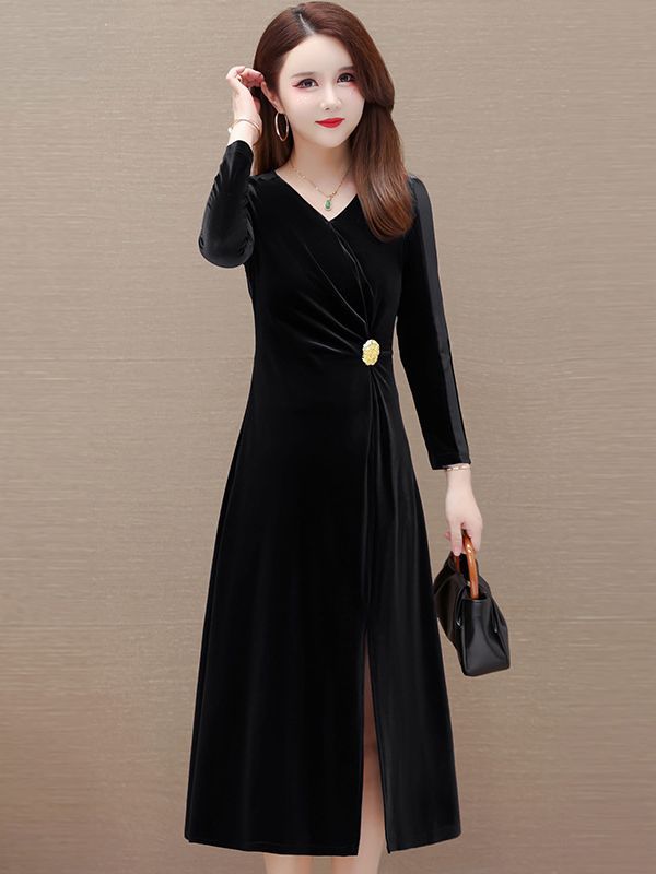 Elegant Pleuche Dress Women's Spring 2024 New Korean Style Slim Mid-Length Fashionable Skirt Women Clothes