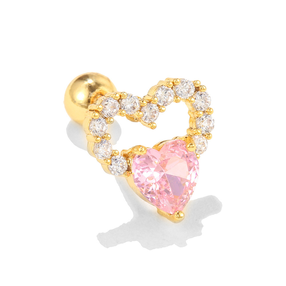 Cross-Border Personality Sweet Cool Pink Love Ear Bone Stud 18K Color Retention Piercing Earrings Hot Girl Niche Chain Fashion Earrings