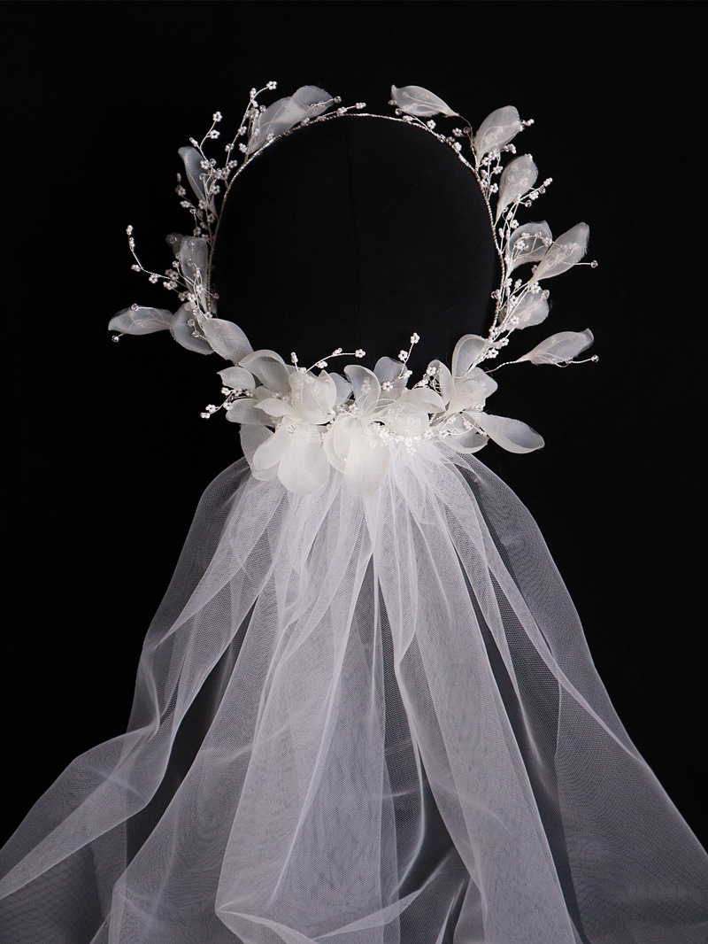 超仙森系网红拍照花环头纱新娘婚纱礼服配饰影楼外景写真跟妆头饰