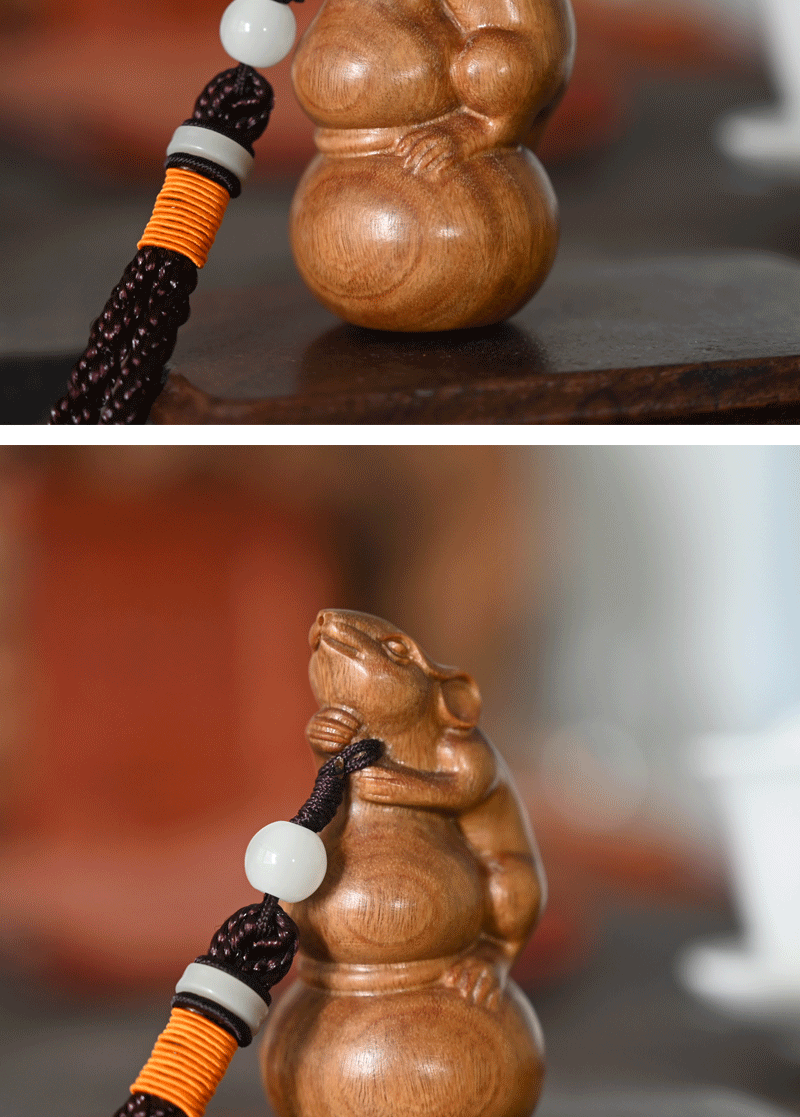 绿檀木十二生肖葫芦老鼠文玩手把件个性钥匙扣实木雕刻木质工艺品