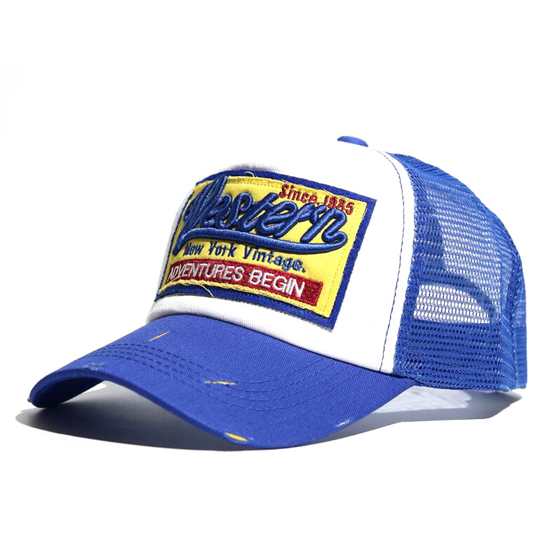 Cross-Border Amazon Western Letter Three-Dimensional Embroidery Baseball Cap Spring and Summer Mesh Hole Retro Peaked Cap