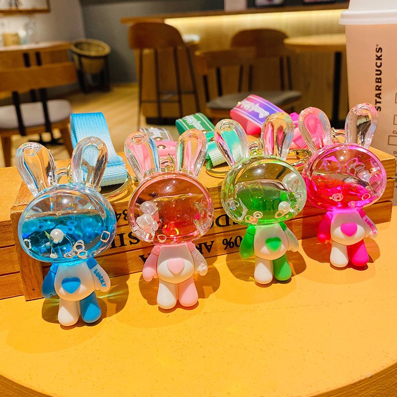 Popular Internet Celebrity Colorful Jelly Love Oil Keychain ECG Rabbit Creative Personalized Bag Couple Pendant Key Chain