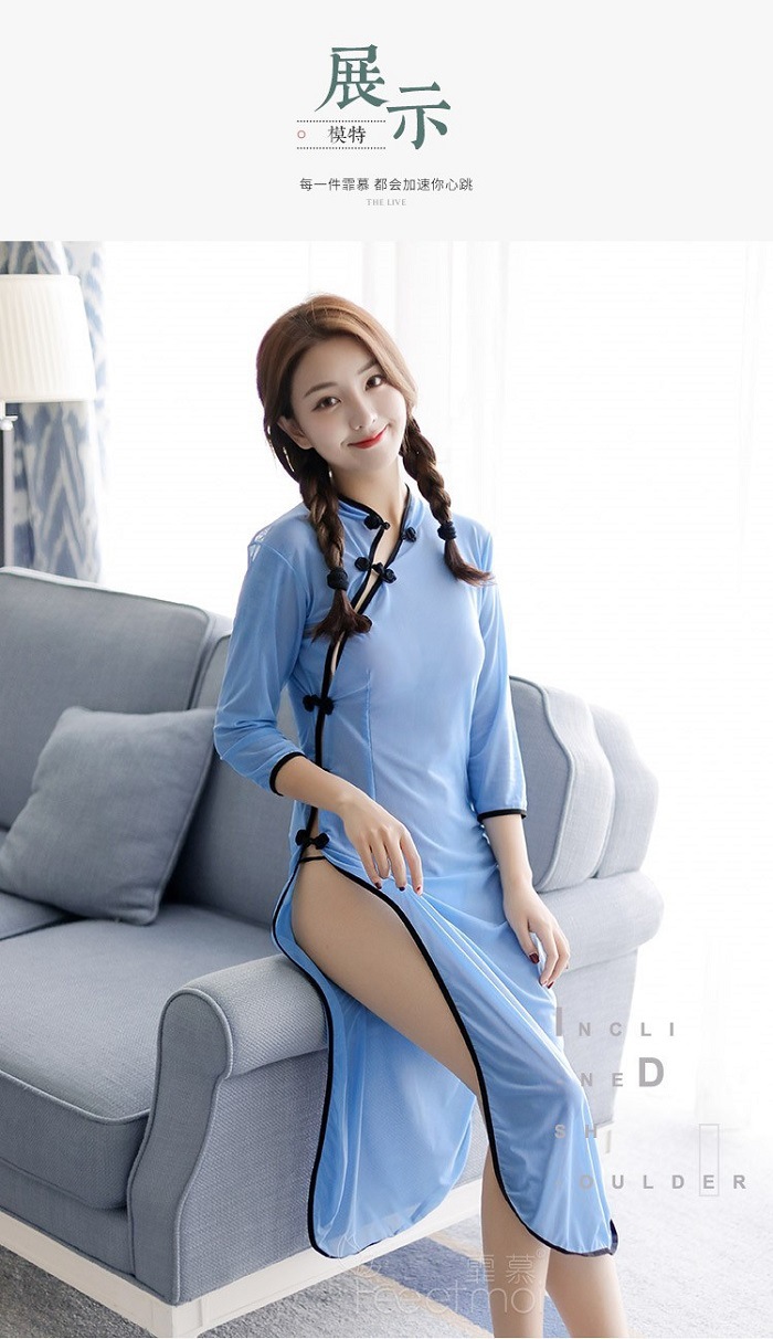 Plus Size Plump Girls Sexy Lingerie Women's Clothing See-through Side Fork Uniform Republic of China Style Student Clothes Sexy Cheongsam Nightdress Delivery