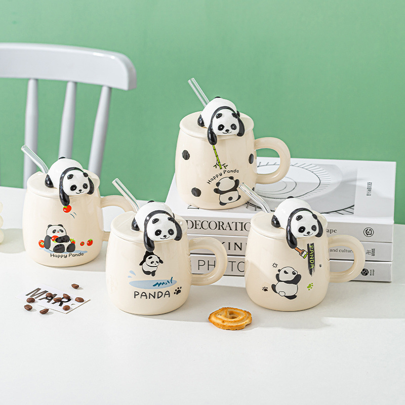 瓷如克杯带盖陶瓷杯可爱礼品杯杯子早餐杯办公室情侣水杯