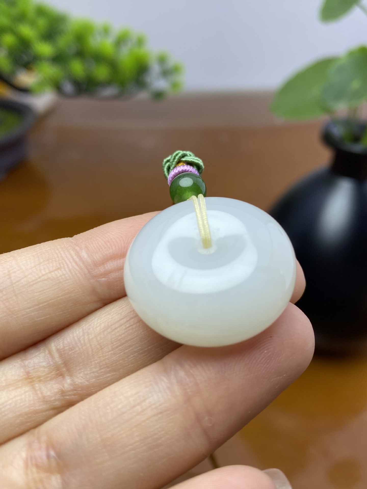 和田玉羊脂玉厚装面包扣吊坠男女款玉石平安扣挂件