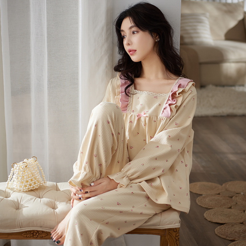 睡衣女棉质春秋季长袖套装学生韩版可爱卡通宽松女士家居服可外穿