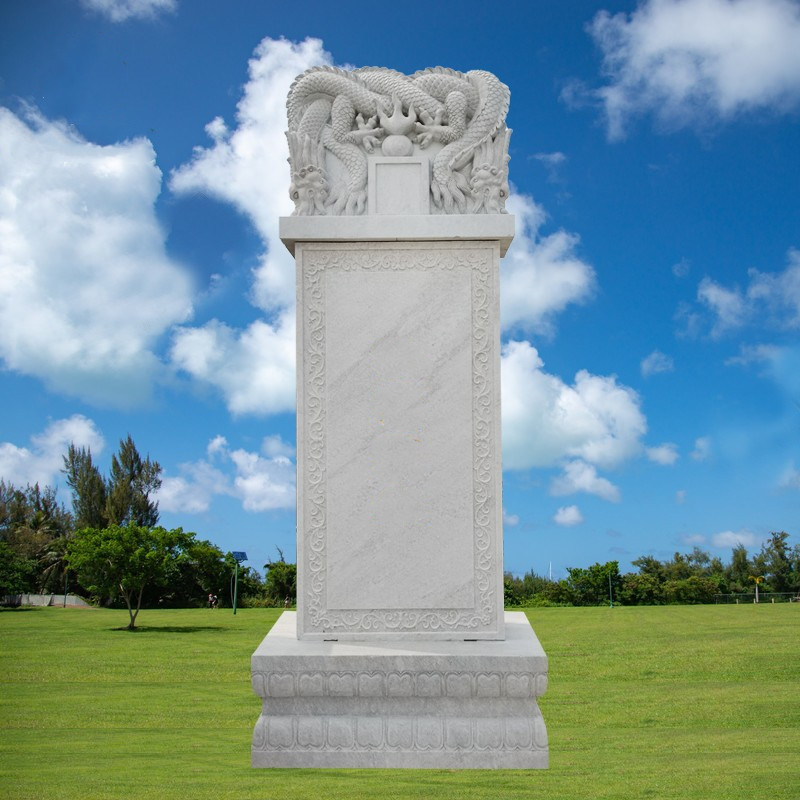 定制汉白玉石碑石雕龙凤墓碑农村土葬家族墓碑陵园香炉小狮子摆件