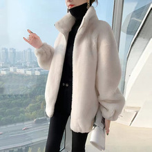 毛绒衫纯色立领拉链外套女装2022秋冬新款宽松显瘦保暖中长款外套