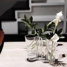 出口芬兰网红湖泊花瓶大口径透明几何玻璃北欧桌面鲜花花器装饰
